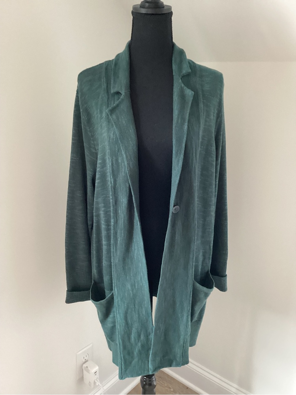 Women’s J Jill Green Knit Cardigan Blazer Open Front Pockets Medium Soft